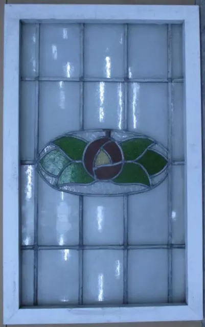 LARGE OLD ENGLISH LEADED STAINED GLASS WINDOW MACKINTOSH ROSE 19 1/4" x 31"