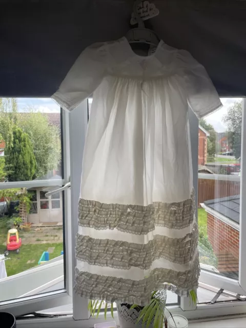 Abito da battesimo vintage bambino abito lungo in avorio 0-6 mesi arricciature