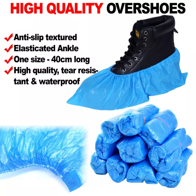 Disposable Shoe Covers, Extra Grip Blue Overshoes Plastic Protective Shoe Cover