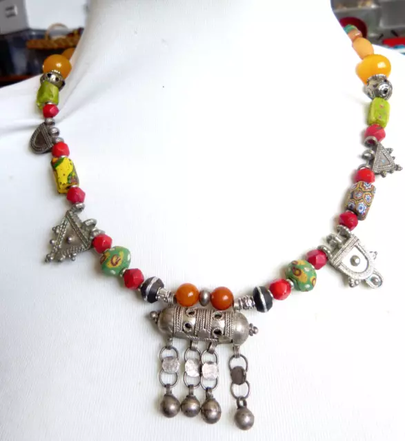 Antique African Ethiopian Telsum and Venetian Millefiori Trade Beads  Necklace