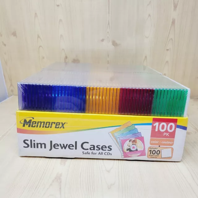 Memorex Multi Color 100 Pack Slim Jewel Cases with Inserts CD's DVD's NEW!!