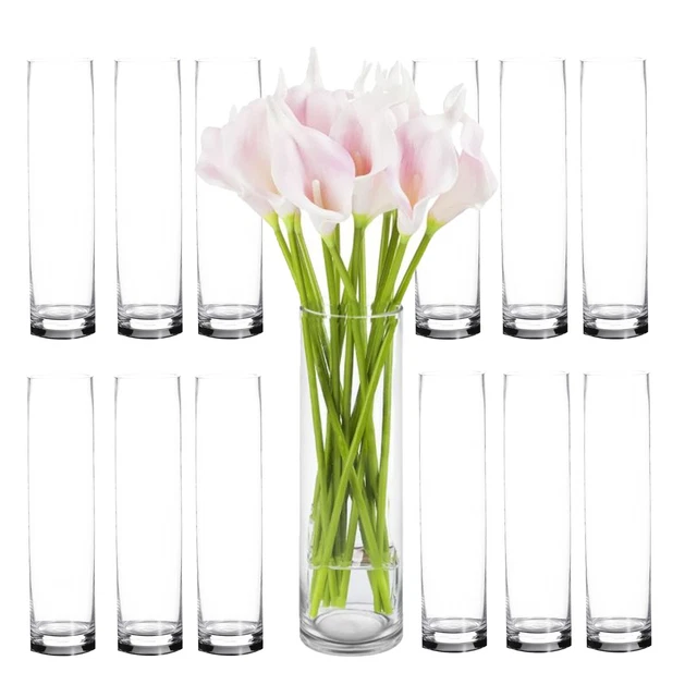 Cylinder Clear Glass Vase, Set of 12 Hurricane Candle Holder Wedding Centerpiece