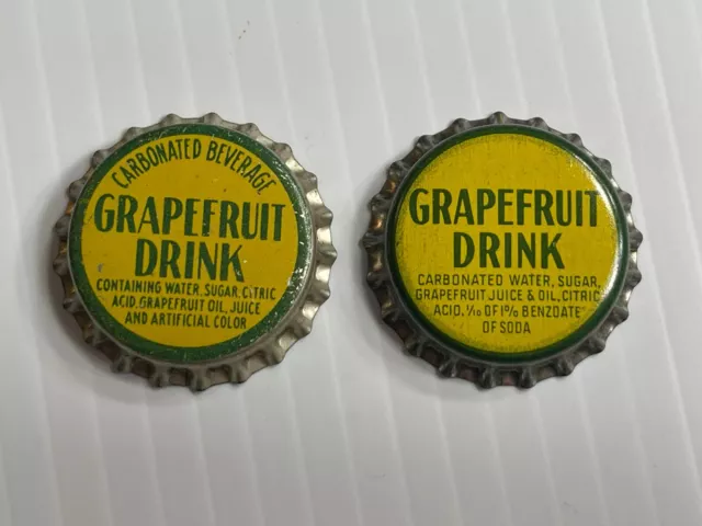 Vintage Lot of 2 - Grapefruit Drink Soda Bottle Caps *Cork Back*
