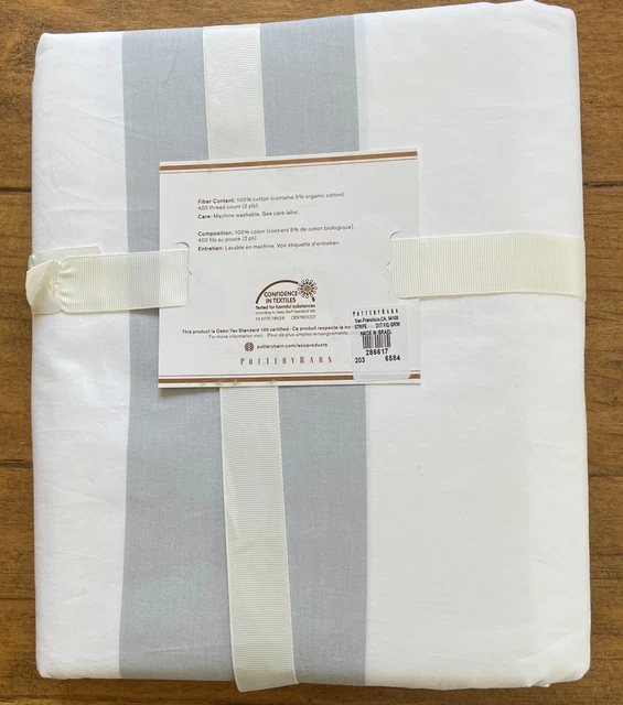 Pottery Barn Classic Stripe Duvet, Full/Queen, Gray/White