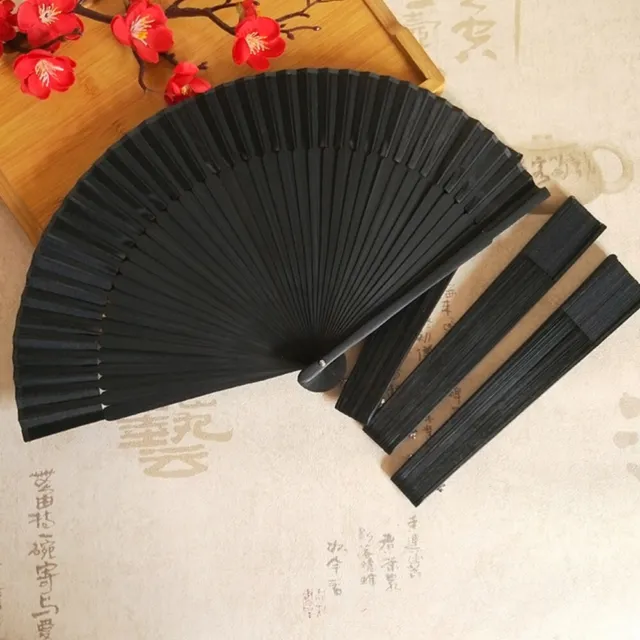 Ventola da uomo nera pieghevole nera ossa di bambù elegante ventilatore in tessuto portatile