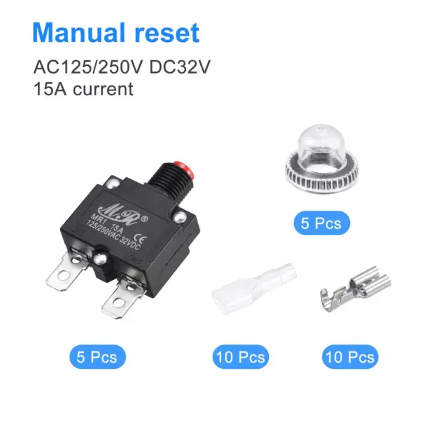 Circuito Sovraccarico Protettore Kit 15A AC125/250V DC32V Premi Pulsante 5 Set 3