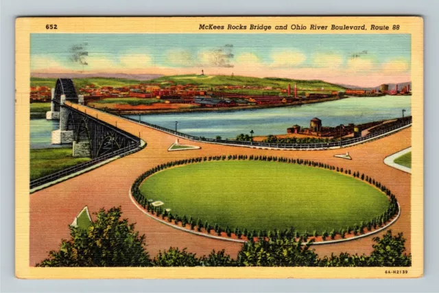 Pittsburgh PA-Pennsylvania McKees Rocks Bridge c1942 Vintage Postcard