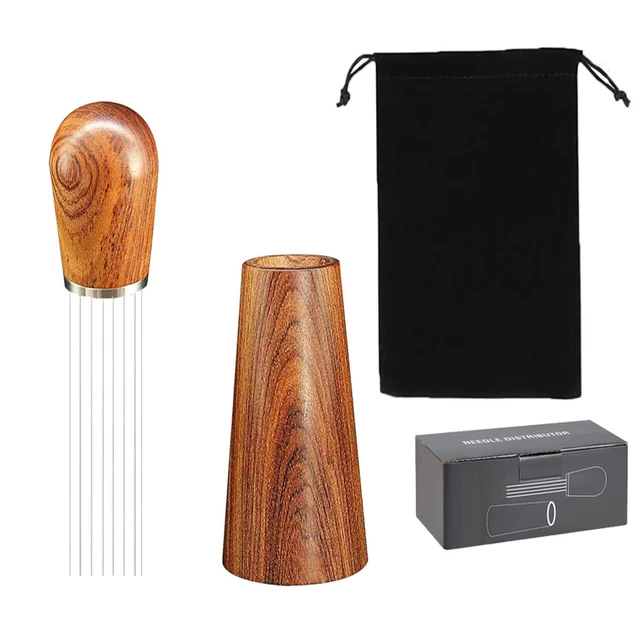Outil WDT (agitateur à Aiguilles) Pour Espresso | 4 Aiguilles Inox 0.7mm | Avec Manche Et Base En Bois | Distribution Café