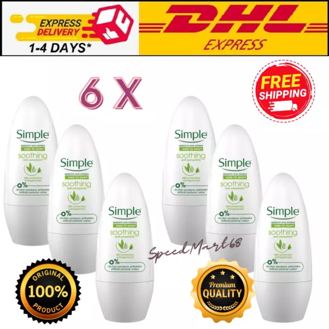 6X Simple Soothing Anti-Perspirant Roll-On Deodorant for Sensitive Skin DHL SHIP