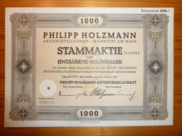 D: Philipp Holzmann, 1000 RM, Frankfurt, 1941, BAUWESEN *