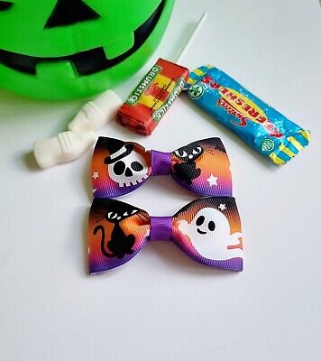 Halloween Glow in the dark ghost Hair Clip pinch bow kids baby toddler  set of 2