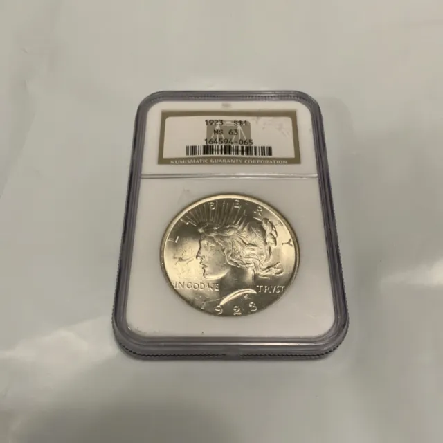 1923 NGC $1 Silver Peace Dollar Mint State MS65 Gem BU