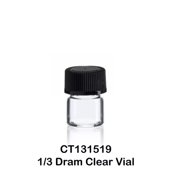 100 US Made Clear Borosilicate Glass Vials w/ Caps 15 x 19 mm 1/3 Dram 1.25 ml