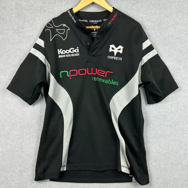 Ospreys Kooga Short Sleeve Rugby Polo Mens Size Large Black Embroidered