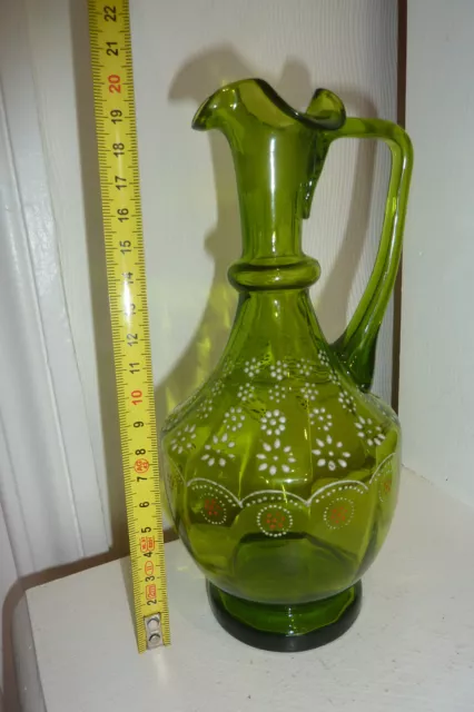 carafe en verre soufflé ancienne émaillée art nouveau flacon bouteille
