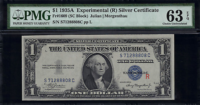1935A $1 Silver Certificate FR-1609 "R" Experimental - Graded PMG 63 EPQ