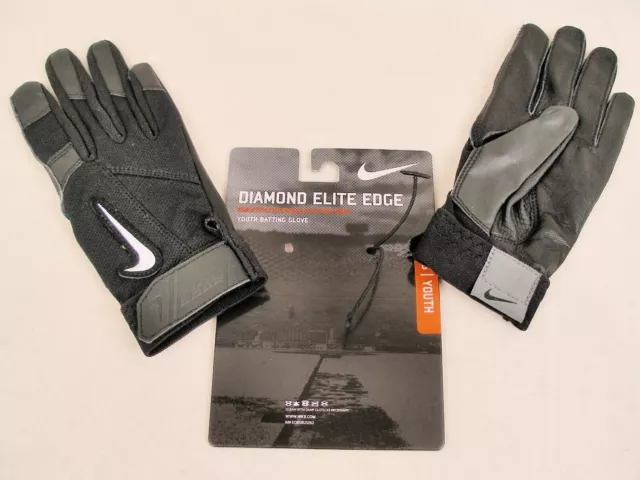 Batting Gloves Black Youth Medium Nike Diamond Elite Edge