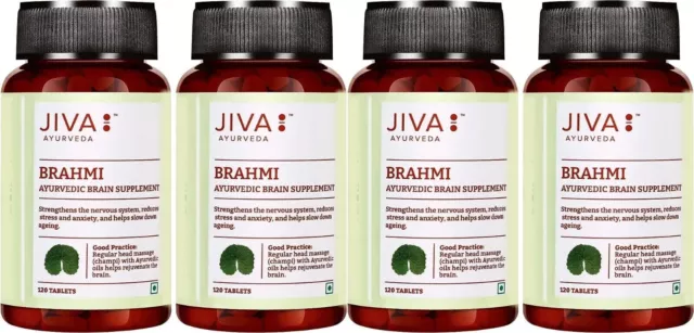 4 x JIVA Brahmi Tablets (120tab) Ayurvedic Brain Supplement, Improves Memory