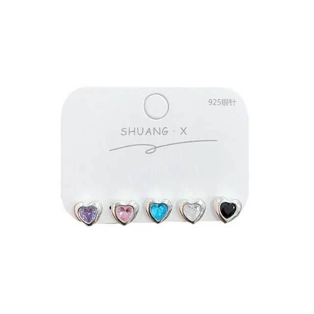 Sweet Cute Zircon Colorful Love Heart Stud Earrings Fashion Simple Earrings