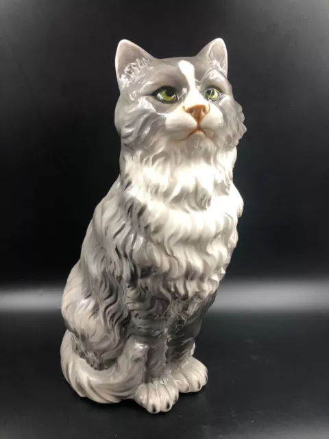 Statuetta Scultura Statua Soprammobile Gatto Angora Porcellana Artistica Boxer