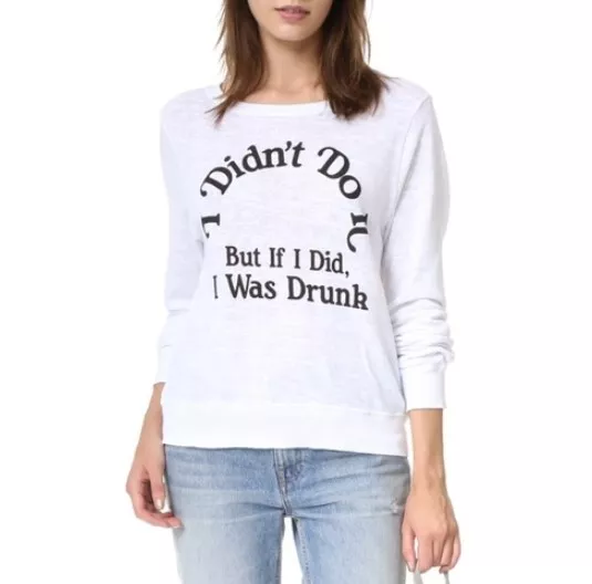 WILDFOX Womens Sweatshirt I Didn't Do It White Size XS