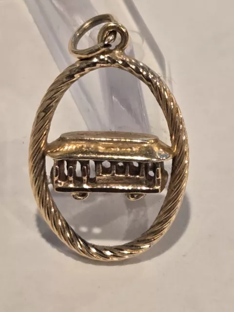 CREA Massiv 14k Gold Trolley Seilbahn 1,37 Gramm Seil Halskette Anhänger Charm