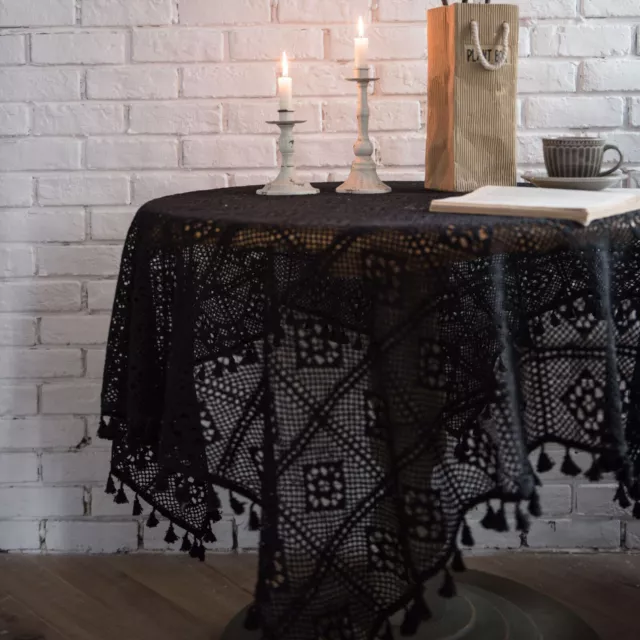 Black Vintage Hand Crochet Lace Tablecloth Doily Dining Table Cover Party Decor 3