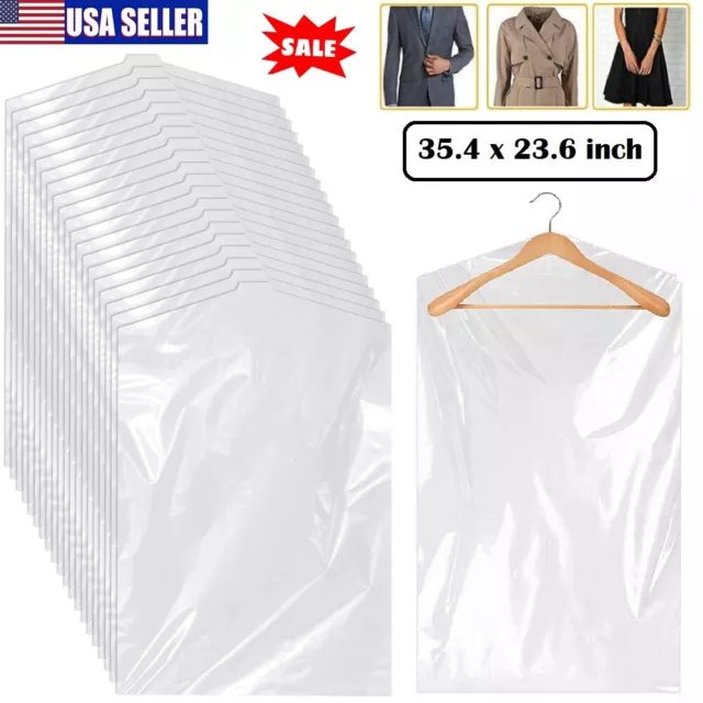 30Pcs Hanging Garment Clear Suit Cover Plastic Dry Cleaner Clothes Dress Bags