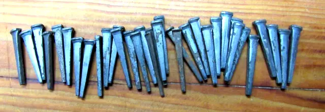 Lot of 32 Old Square NAILS Rustic Vintage 1 3/8” Iron Cut Flat Head