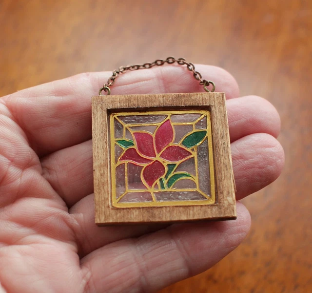 Original OOAK Mini Dollhouse Shabby Stained Glass Window Pink Lily  N Woolmer