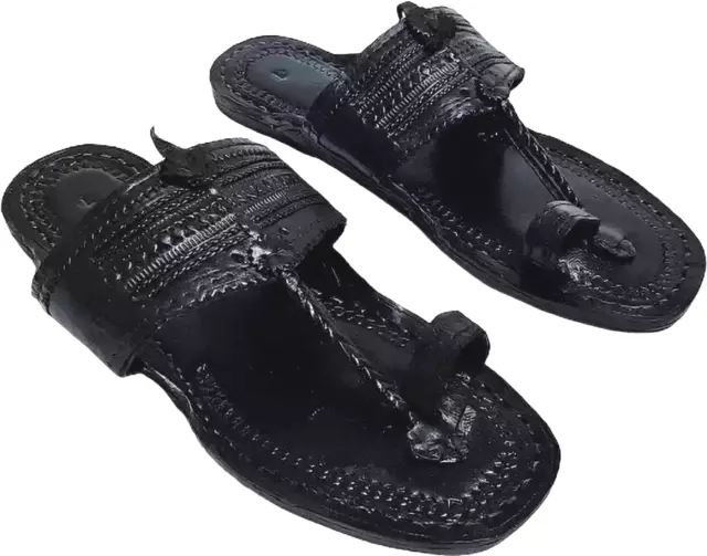 Uomo Kolhapuri Pelle Chappal Fatto a Mano Gesù Piatto Boho Taglia US 7-12 HT88