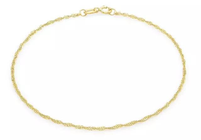 9ct Yellow Gold 16 Twist Curb Chain Bracelet 23cm/9" Thin Womens Anklet Gift