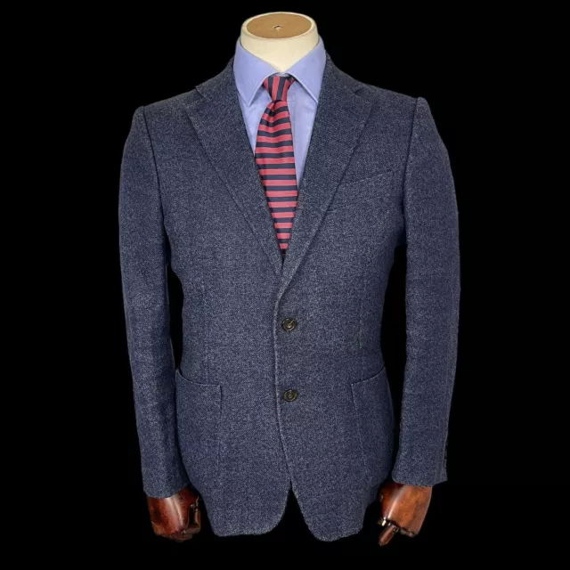 Chester Barrie Savile Row Blazer 38R Wool Linen Woven Marling & Evans Blue