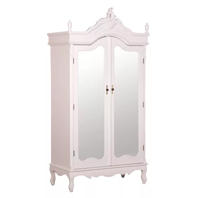 French Antique White Chateau Shabby Chic Mirrored Double Armoire Wardrobe