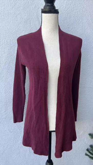 Eileen Fisher Size Petite Large Burgundy Sweater Cardigan Knit Silk Cotton Blend