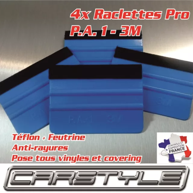 4x Raclette PRO 3M PA1 Téflon + Feutrine souple anti rayures COVERING POSE FILMS