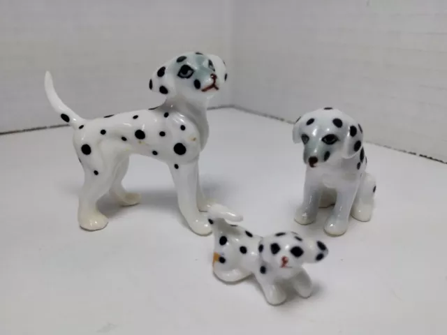 MINIATURE BONE CHINA DALMATIAN DOG  FAMILY FIGURINES SET of 3