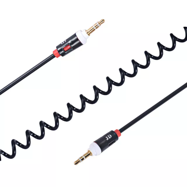 AUX 3.5mm Stereo Audio Jack Coiled Spring Extension Cable Up to 1.8m Male / Male