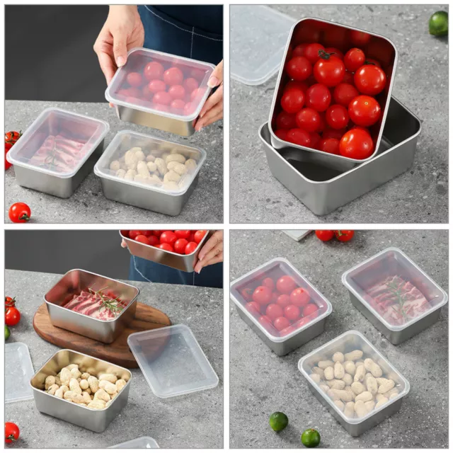 4 Pcs Stainless Steel Crisper Food Fresh Keeping Container Refrigerator Boxes 2