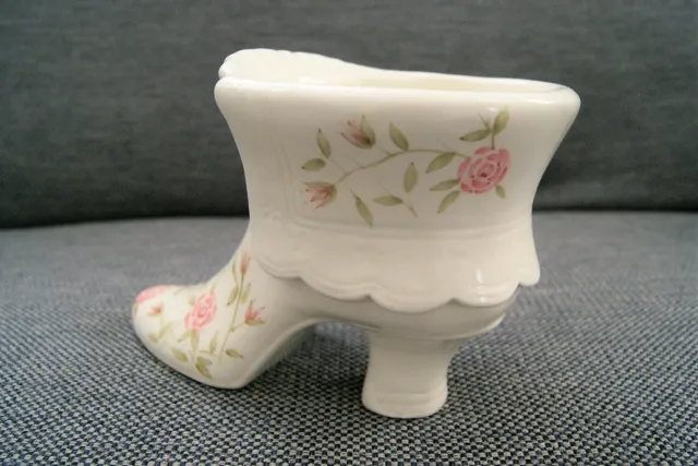 Victorian Hand Painted Floral Ceramic Boot Shoe Vase 5.5" Tall Decorative