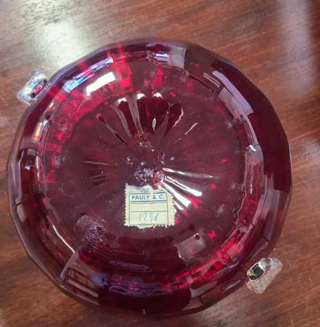 Ant. Pauly & C Red Optic Art Glass Bowl Applied Leaves Aventurine Venezia Murano 3
