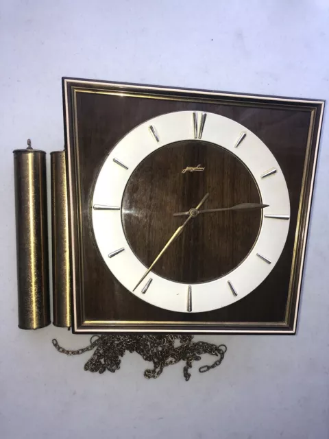 Junghans Signed German VIntage Mid-Century Wooden 8 Day Wall Clock - Works