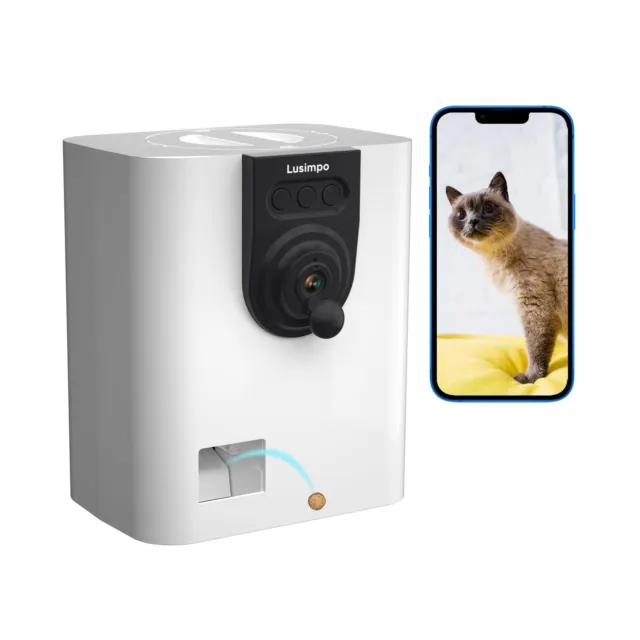Cámara para mascotas LUSIMPO con dispensador de golosinas, cámara inteligente WiFi para perro/gato, aplicación gratuita...