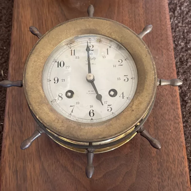 PAIR Schatz LARGE  BRASS SHIPS BELL CLOCK(8 DAY 7 Jewels) AND BAROMETER 2