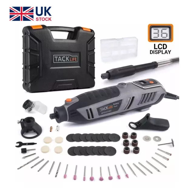 Powerful Tacklife Rotary 200W Multi Tool Kit, LCD, 59 Accessories, 4 Attachments
