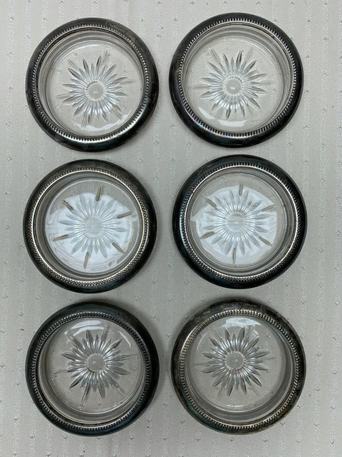 Vintage Coaster Set 6pc Silver Plate And Crystal Italy