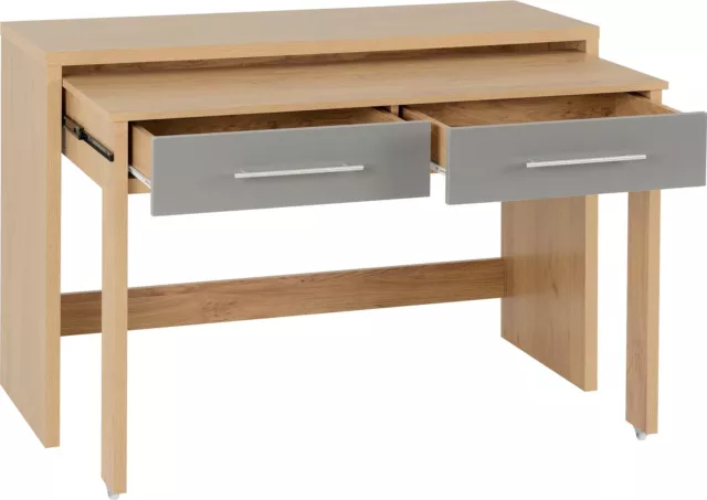 Seville 2 Drawer Slider Desk Adjustable in Grey Gloss Oak Effect Computer Table 3