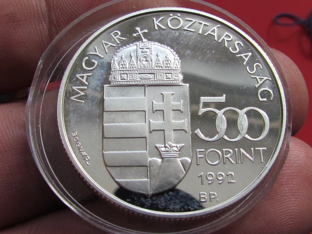 Hungary ( 1992 Silver Proof Mint Unc ) 500 Forint 32 Grams Rare Large Coin,Unc