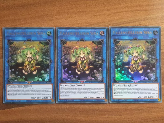 3x Yu-Gi-Oh! MAMA-DE074 Fallenstellerin Sera ultra raro quasi nuovo 1a edizione