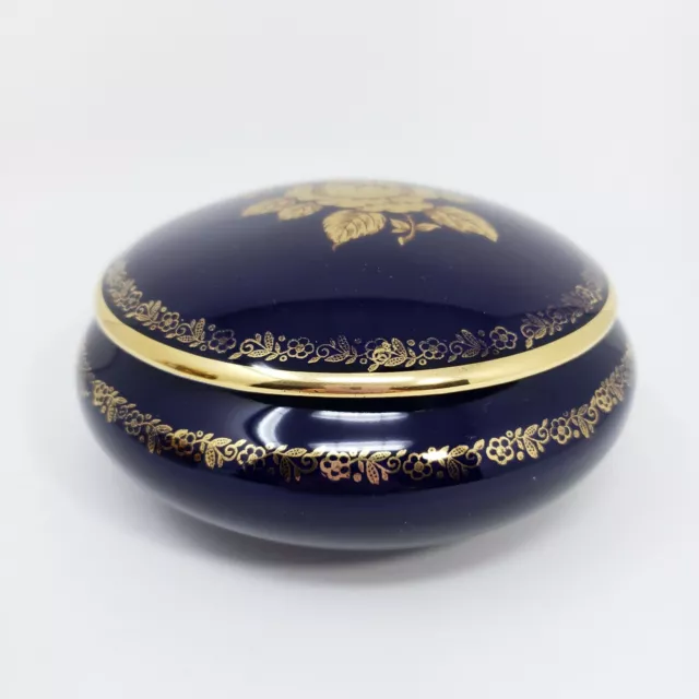 Vintage Limoges France De Luxe Cobalt Blue 22K Gold Trinket Box with Cover